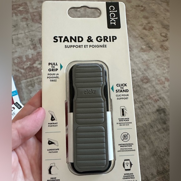 Clikr Grip and Stand phone attachment. Black and grey, leather feel. - Picture 1 of 2